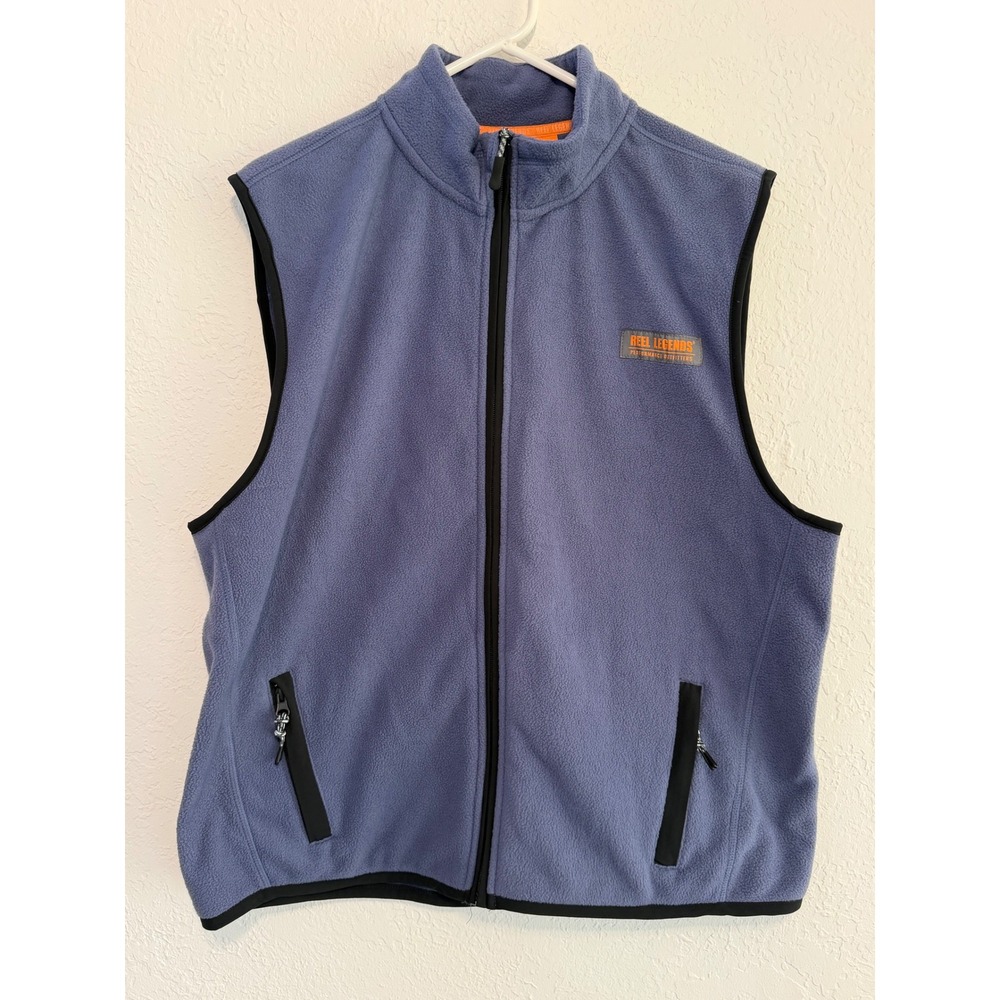 Reel Legends Mens Fleece Vest Blue Full Zip Performance Outfitters Large